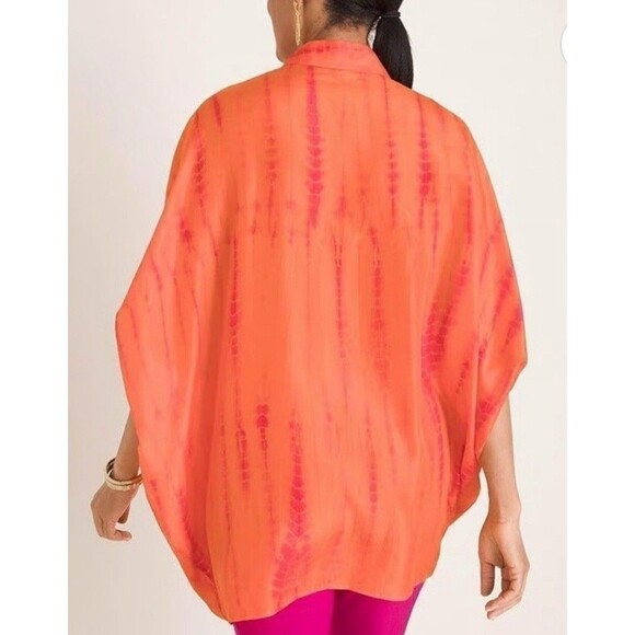 Chico's Tie-Dye Envelope Sleeve Oversized Silk Pullover Blouse M/L - Picture 2 of 4